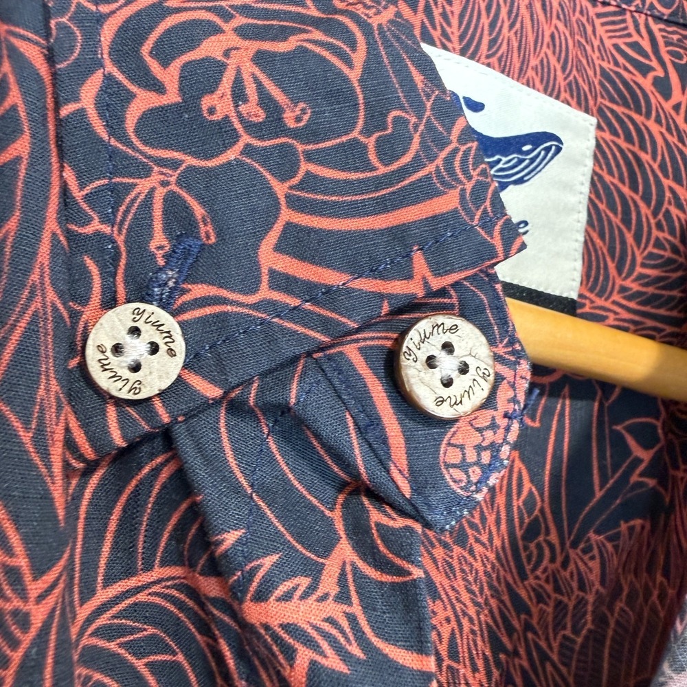 Yiumi Tropical Bird Hawaiian Shirt Mens Large Aloha‎ Breathable Button Tee Red - Picture 6 of 12